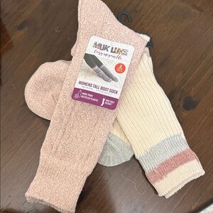 Muk Luks Women's Tall Boot Socks - Pink and Cream